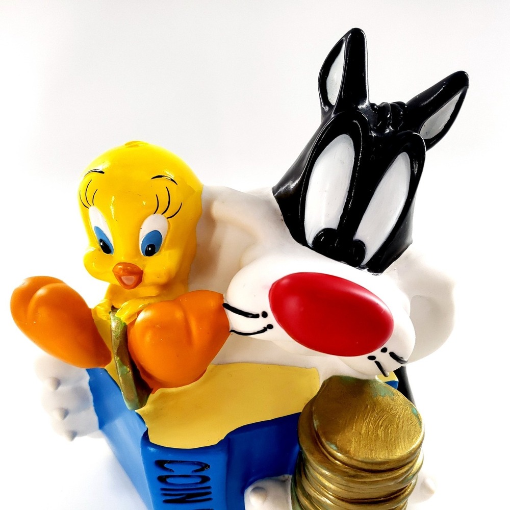 Vtg 1998 Warner Bros Sylvester Tweety Coin Collecting Piggy Bank w/ Stopper - Picture 2 of 10